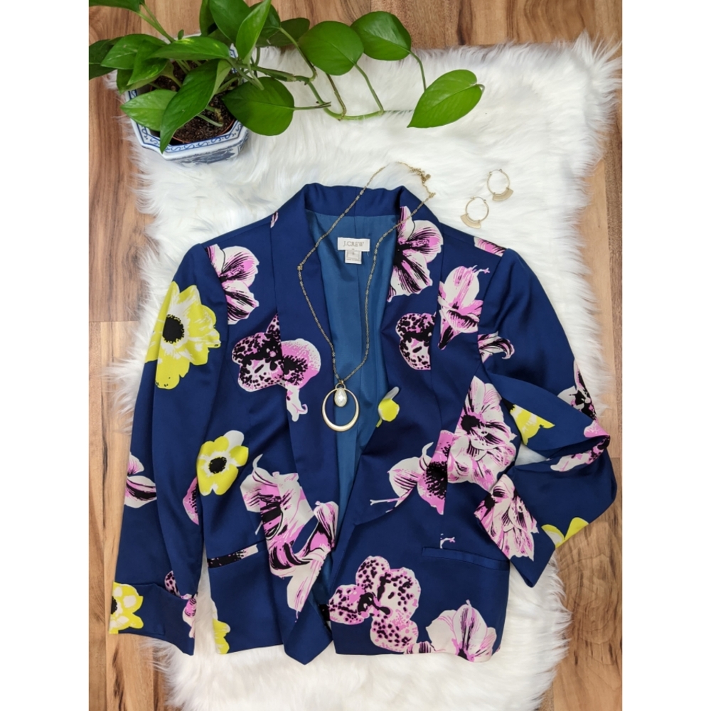 J. Crew Factory Floral Print Cropped Blazer